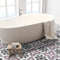 Lifestyle image of the Blossom pre-scored floral tile being used in a bathroom for the floor
