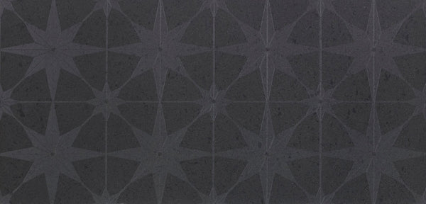 Opulence Porcelain Stargazer tile showing the etched star pattern on the dark grey tile.