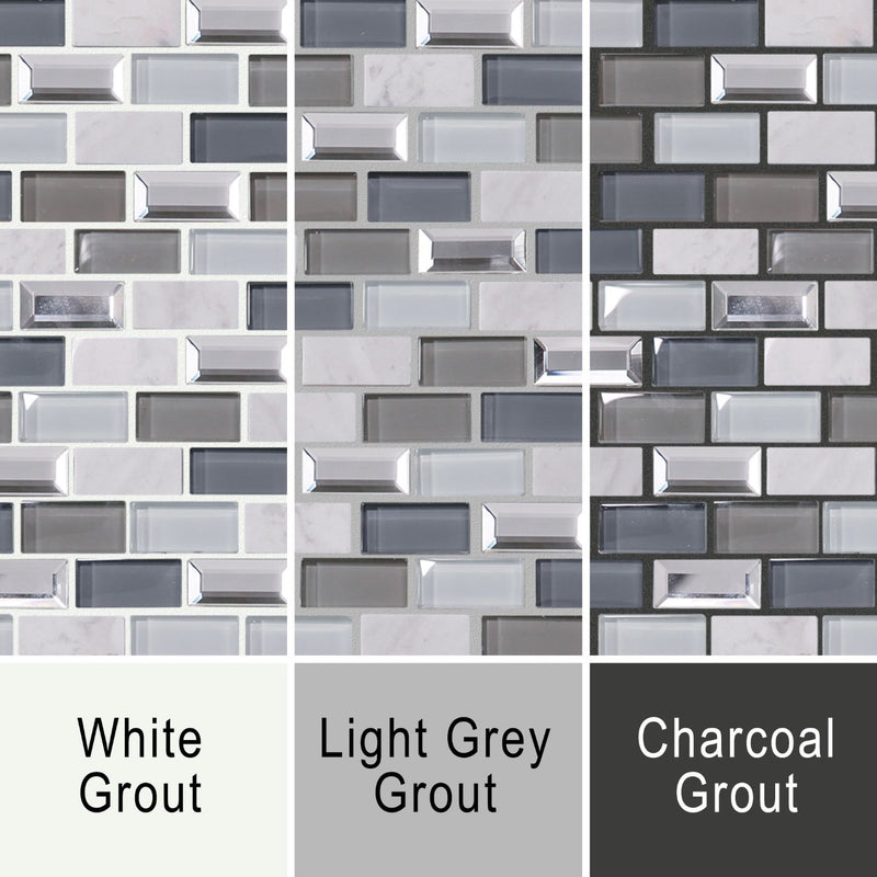 Grout image for Gatsby showing the mosaic being used with white grout, grey grout and dark grey grout