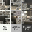 Gunmetal Luxe grout image showing the tile against white grout, grey grout and dark grey grout