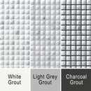 Grout image for Vienna Luxe showing the mosaic against white grout, grey grout and dark grey grout