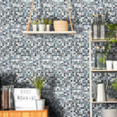 Petrol Marble Mix lifestyle showing the mosaic tile being used to create a feature wall