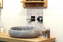 Copper Antwerp mosaic lifestyle image showing the mosaic being used behind a sink as a splashback