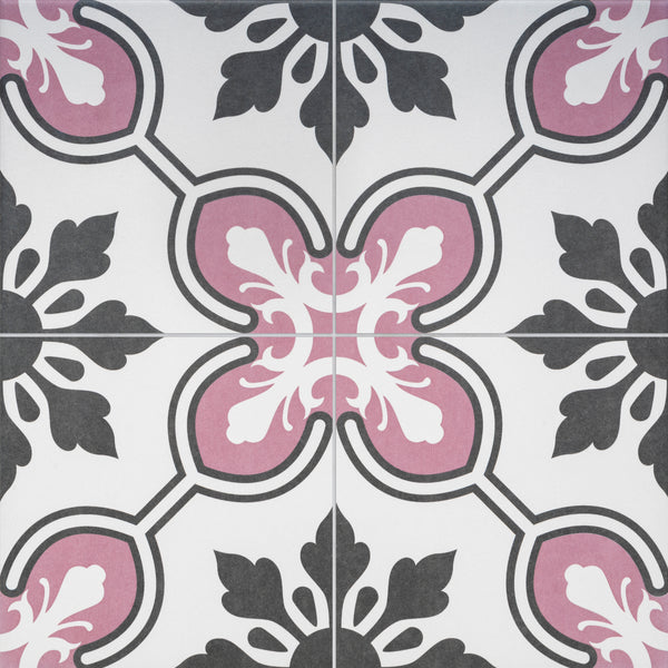 Product image of the pre-scored Floral blossom tile, showing the pink and grey floral pattern