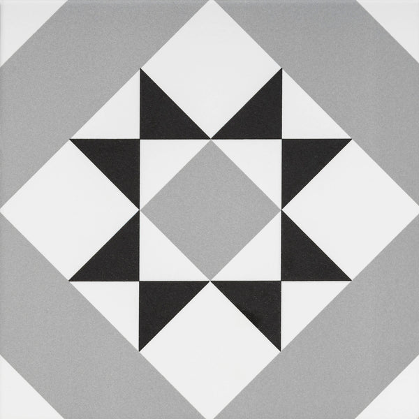Product image showing the Diamond tile geometric pattern in white, black and grey