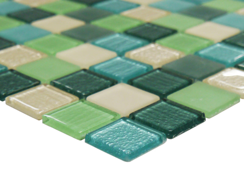 A close up of the Aquamarine mosaic, showing the thickness of the blue/green mosaic chips.