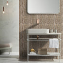 Cannes Bronze mosaic tile sheet lifestyle image showing the mosaic tile being used in a bathroom as a feature wall behind a sink