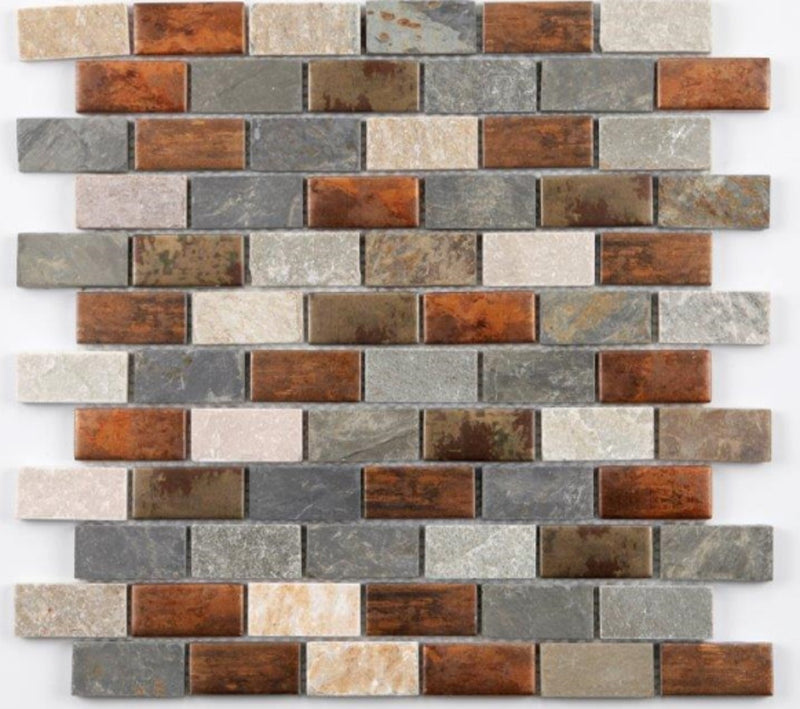 Industrial inspired stone and copper effect pieces mix mosaic
