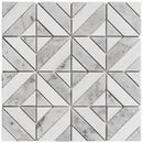 Florence Luxe mosaic tile sheet product image showing the white and grey polished marble geometric style pattern