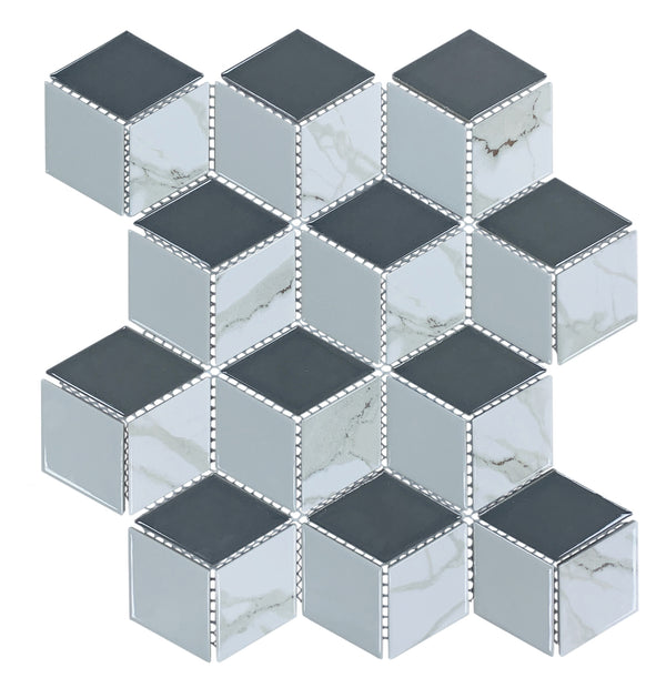 Geo Grey Hex Mosaic Tile