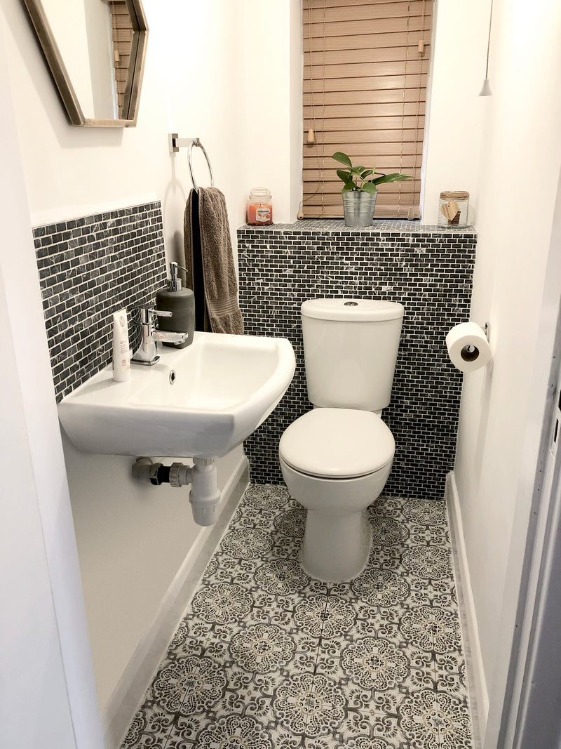 Grey Brick Mosaic being used in a downstairs toilet