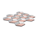 Hexia Blush in pink, grey and white marble mosaic tile sheet from side on shows the thickness of the mosaic tile