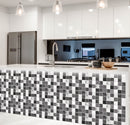 Mono Fan lifestlye image showing the monochromatic mosaic being used behind a kitchen island