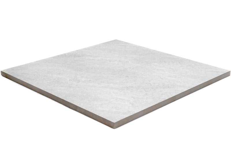 Product image of Outdoor Porcelain 600mm x 600mm x 20mm tile, in Cosmic, which is a Light Grey, stone effect tile, from the side