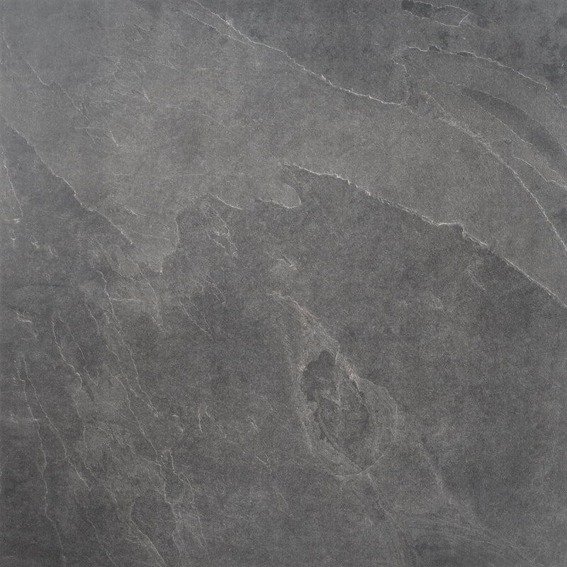 Product image of Outdoor Porcelain 600mm x 600mm x 20mm tile, in Black Slate, which is a Dark Grey / Black, stone effect tile