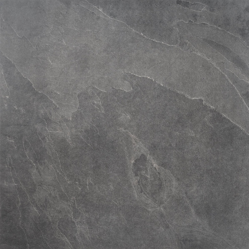 Product image of Outdoor Porcelain 600mm x 600mm x 20mm tile, in Black Slate, which is a Dark Grey / Black, stone effect tile