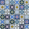 Aleah mosaic tile product images showing the beautiful geometric design in blue, indigo and violet tones with hints of pink and yellow