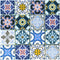 Porto Mosaic has a blue, white, pink and yellow Moroccan inspired pattern in a 4 x 4 square format