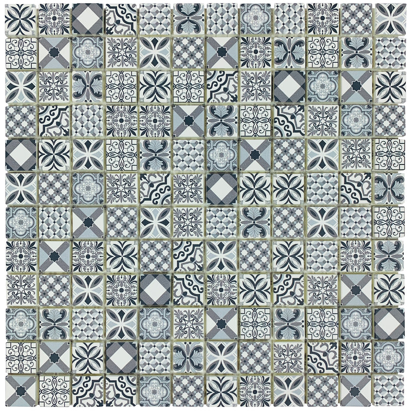 3D Sprio Self-Adhesive mosaic with an on-trend monochrome, moroccan design and encaustic matt finish
