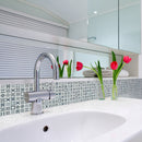 3D Spiro Self-Adhesive mosaic lifestyle image, with the mosaic being used behind a sink in the bathroom