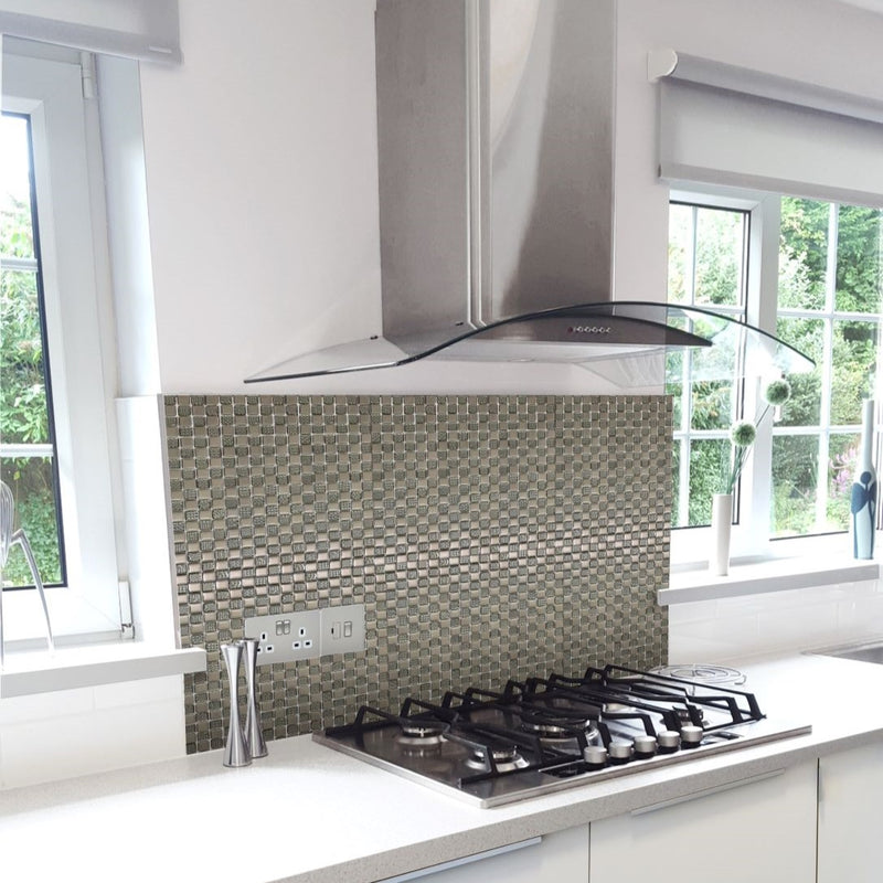 Hammerfest lifestyle showing the mosaic tile being used as a kitchen splashback and to zone the hob area