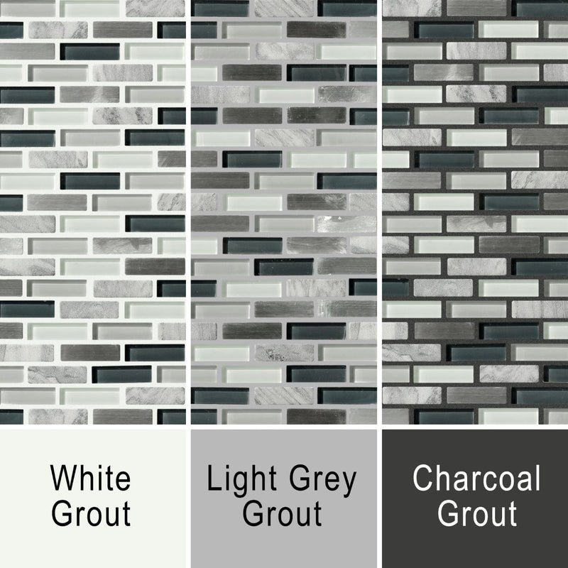 Helsinki mosaic grout image showing the mosaic against white, grey and dark grey grout