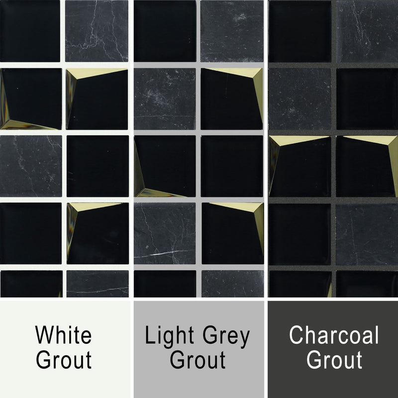 Venice Luxe Black grout image showing the contrast of white, grey and dark grey grout