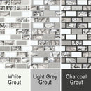 Grout image for Kensington mosaic showing the tile against white, grey and dark grey grout