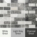 Grout image for Marble Luxe showing the tiles against white, grey and dark grey grout