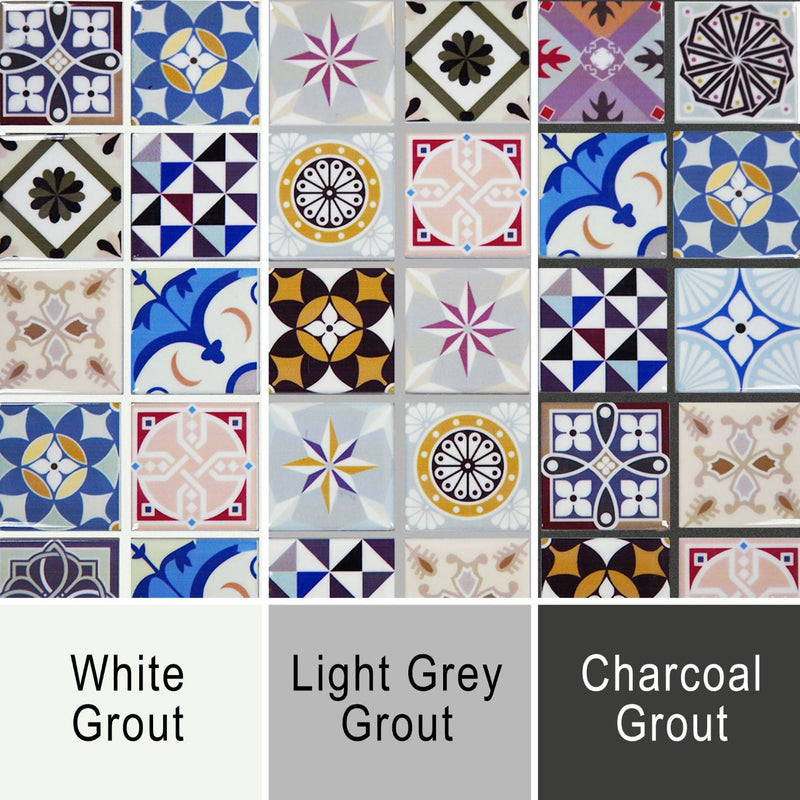 Grout image vintage moroccan showing the mosaic against white, grey and dark grey grout