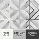 Florence grout image showing the white, grey and dark grey grout options