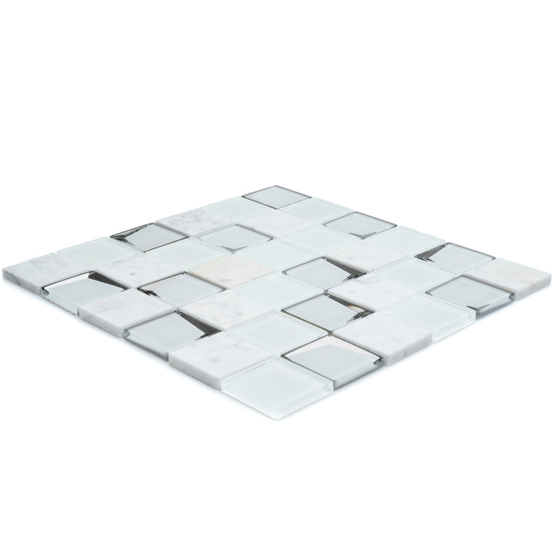 Venice White mosaic tile sheet product image from the side