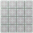 Florista Blush mosaic tile 4 x 4 format with pink and grey floral pattern
